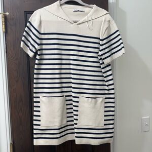 Zara Nautical Striped Short Sleeve Dress W/ Attached Cape